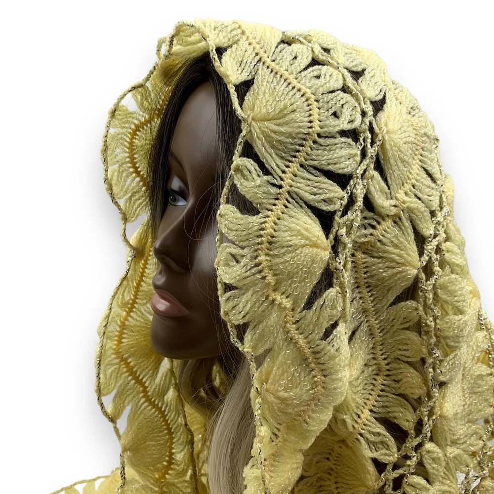 Vintage 1960's yellow and silver hand knit shawl